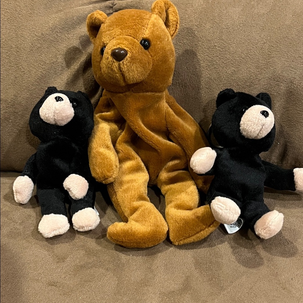 Plush Bear Trio - Brown and Black Soft Stuffed Animal Set